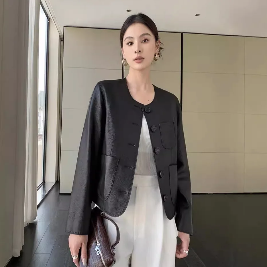 AYUNSUE 탑 레이어 염소 가죽 정품 가죽 자켓 여성 2025 오-넥 여성 자켓 봄 가을 의류 캐주얼 Косуха Женская