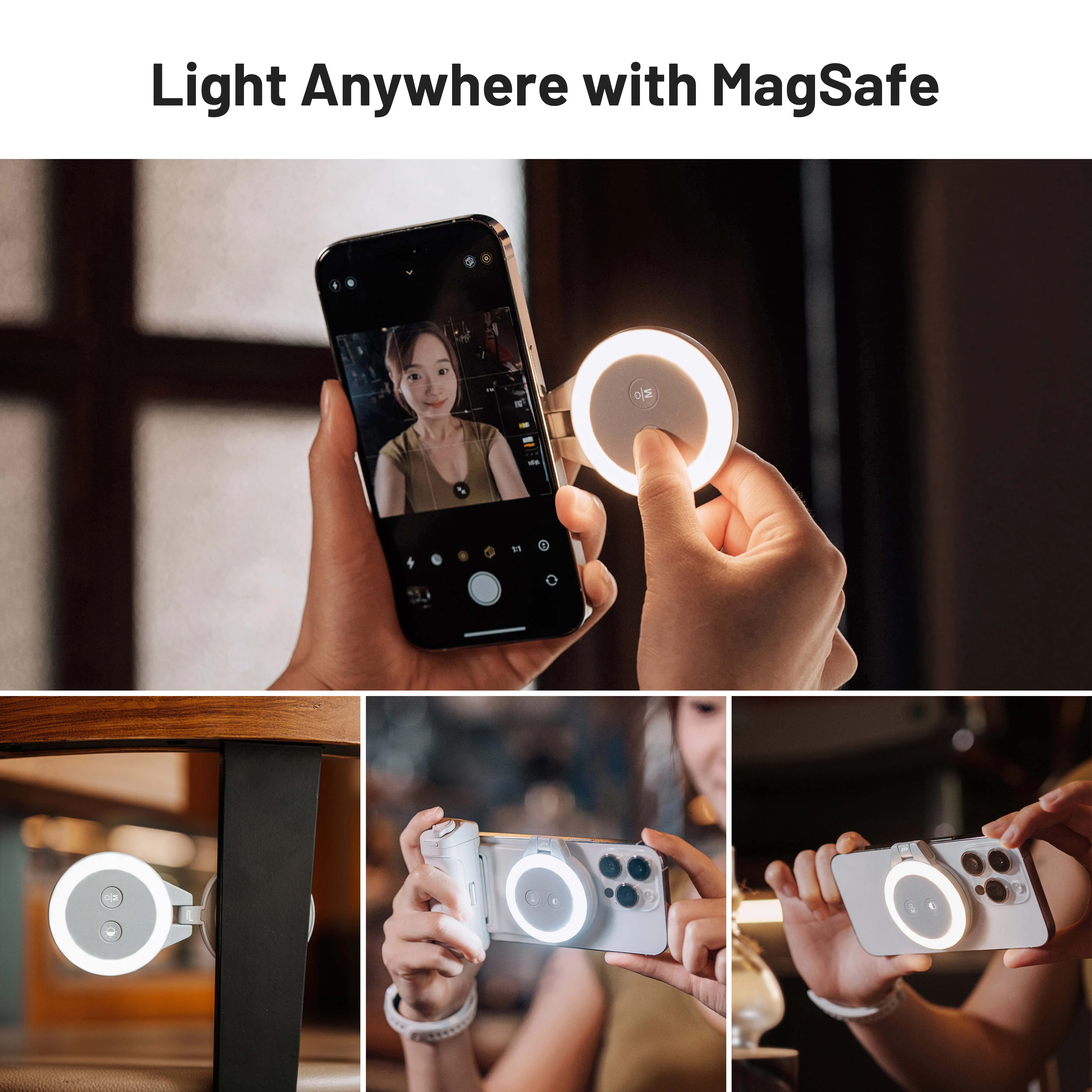 PGYTECH Mobile Light MagSafe Anello magnetico Ancoraggio Selfie dal vivo Mini bellezza portatile