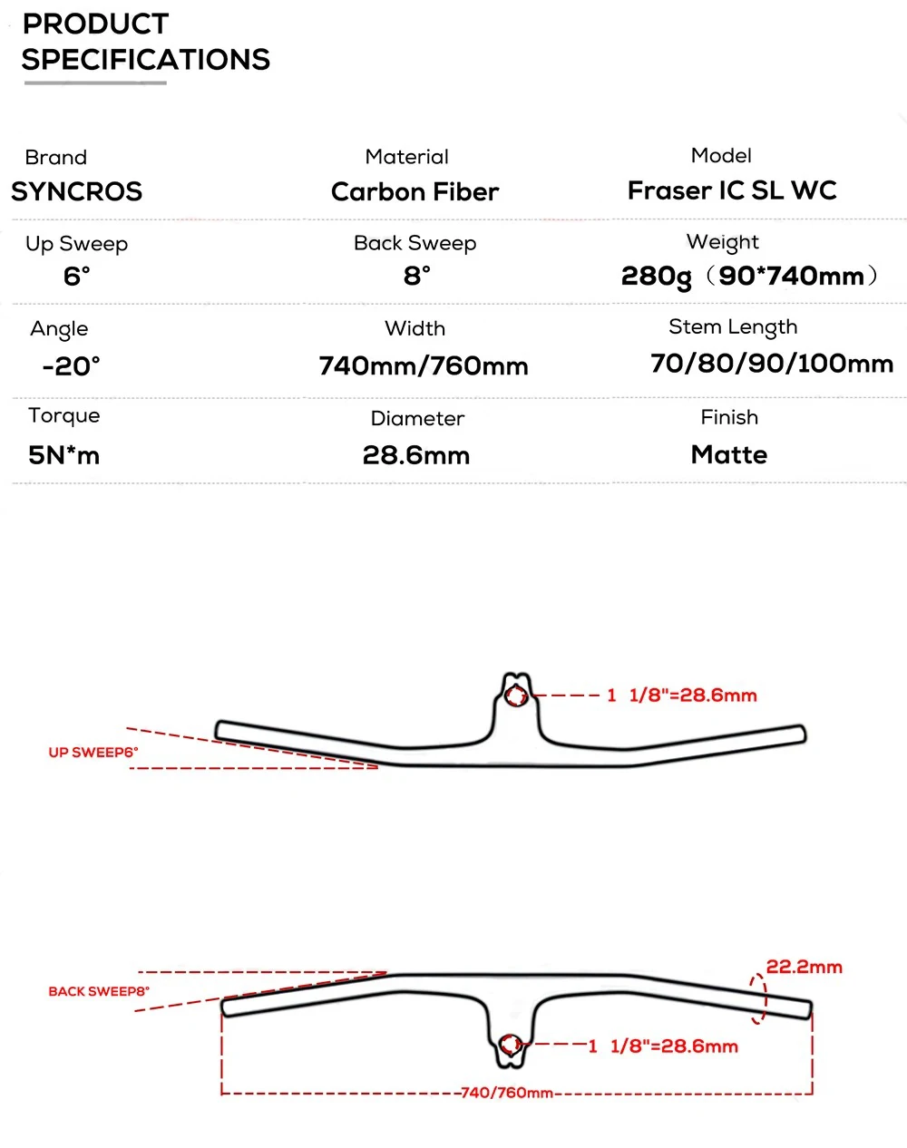 Syncros Fraser IC SL WC Vollcarbon-Lenker mit Aufhängung für Mountainbike, ohne Marke, Breite 20 Grad, Winkel 2023 – Detail 1