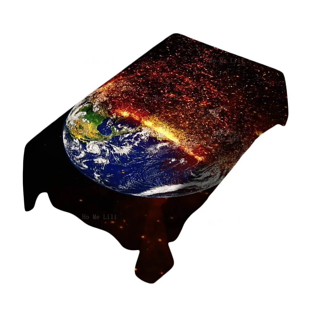 Beautiful View Of Planet Earth From Space Timelapse And Stars Galaxy Rectangular Tablecloth By Ho Me Lili For Tabletop Decoratio