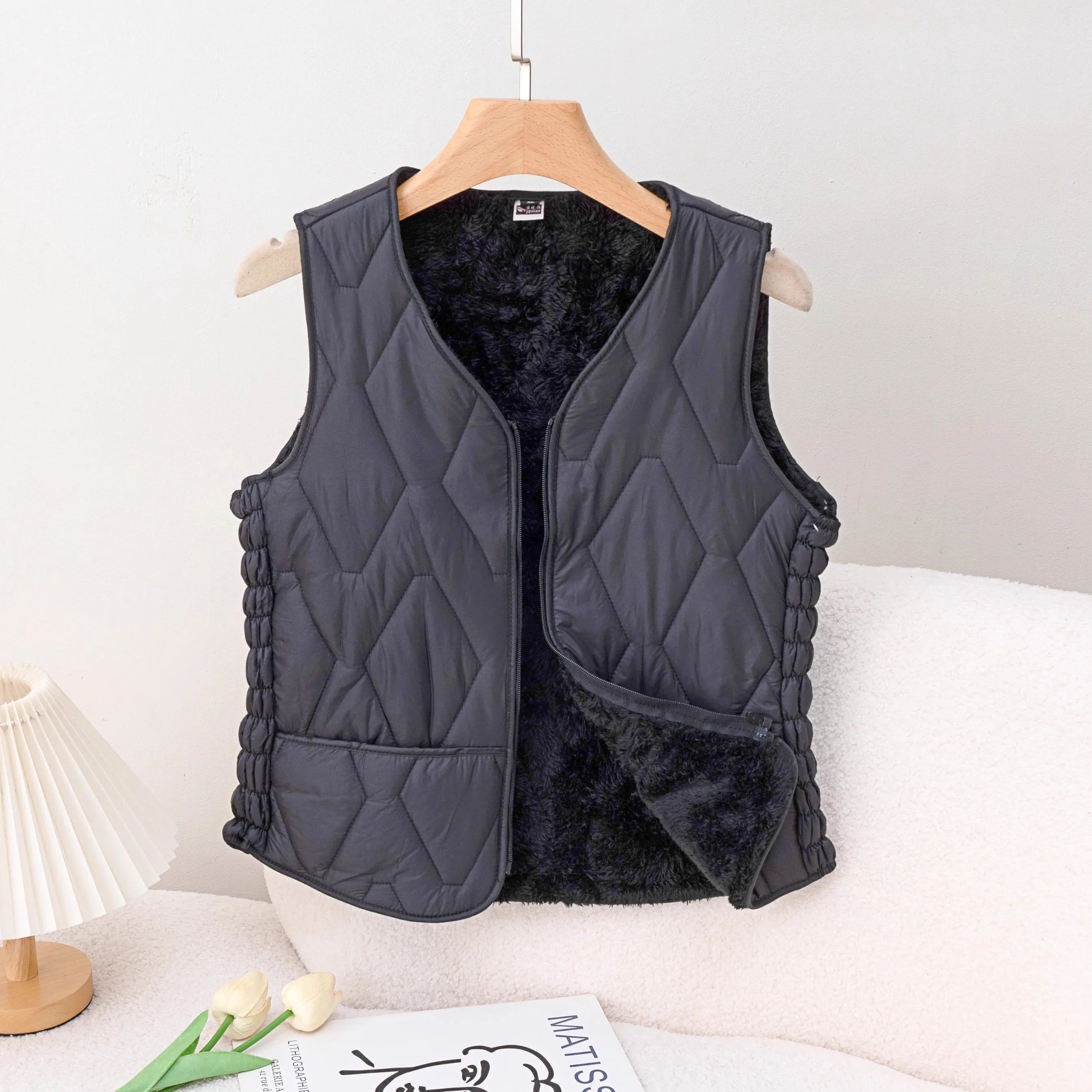 

Теплый жилет с вышивкой на подкладке Fce, женская мода, осенне-зимняя внутренняя одежда, застежка-молния из полиэфирного волокна