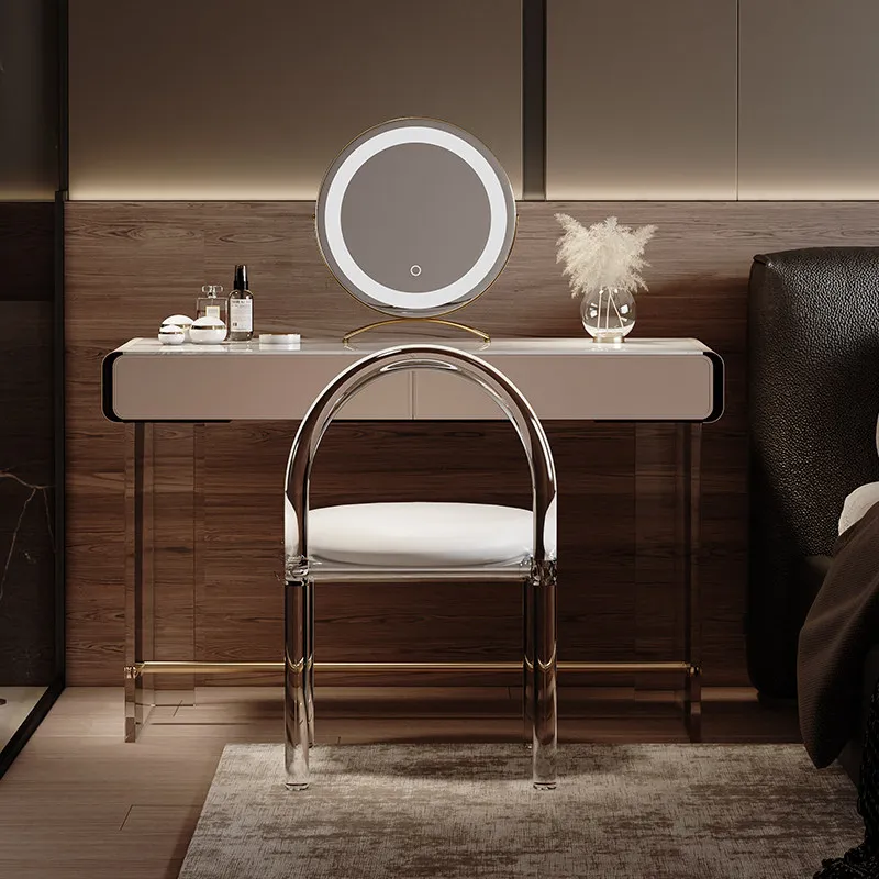 Outlet Luxury Lights Vanity Tables Nordic Lock Simple Wood Makeup Desk Dresser Bedroom Girl Glass Coiffeuse De Chambre Furniture