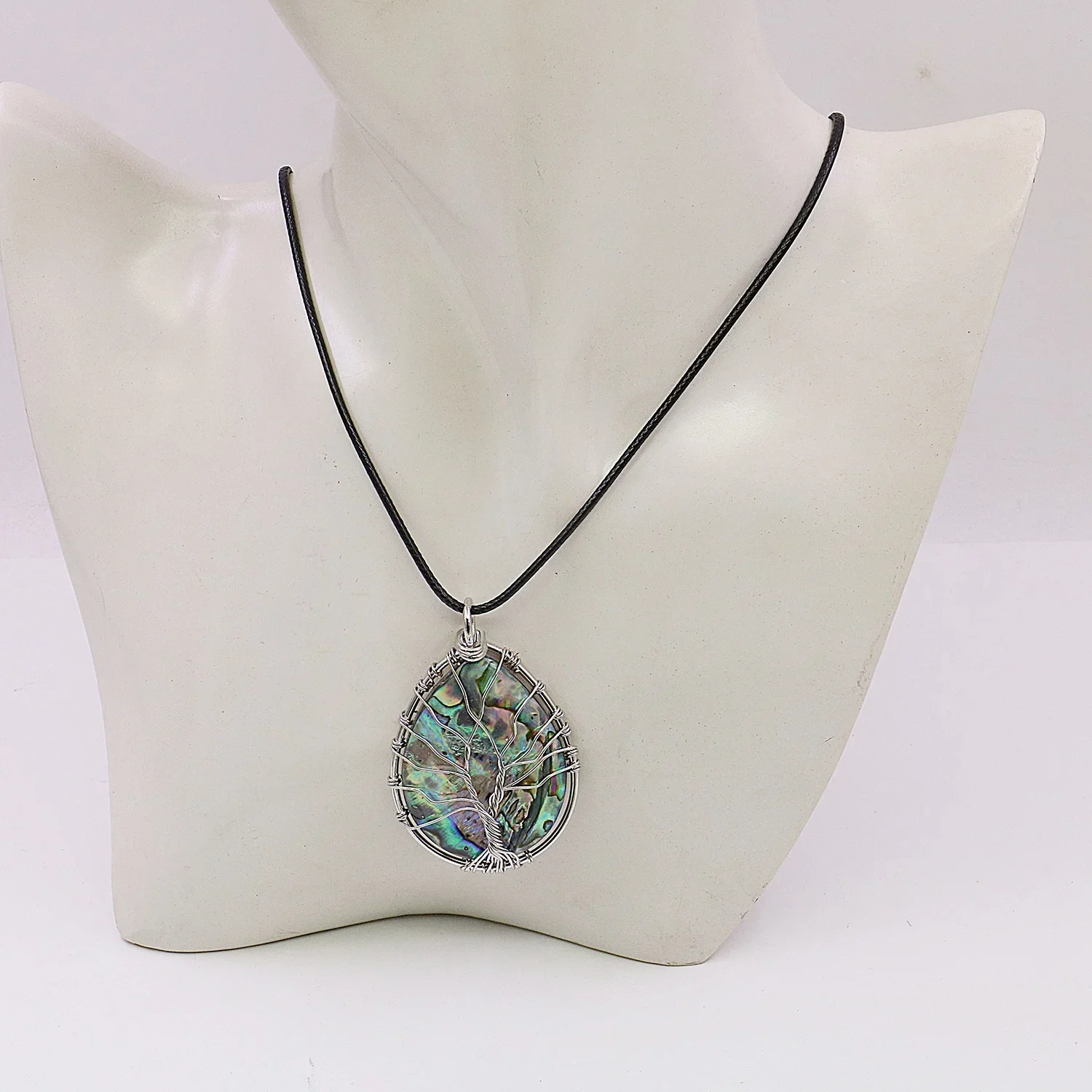 35x45mm Natural Abalone Shell Pendant,Water Drop Shape Tree of Life Necklace,Neckchain,Suitable for Men/Women,Gift for Men/Women