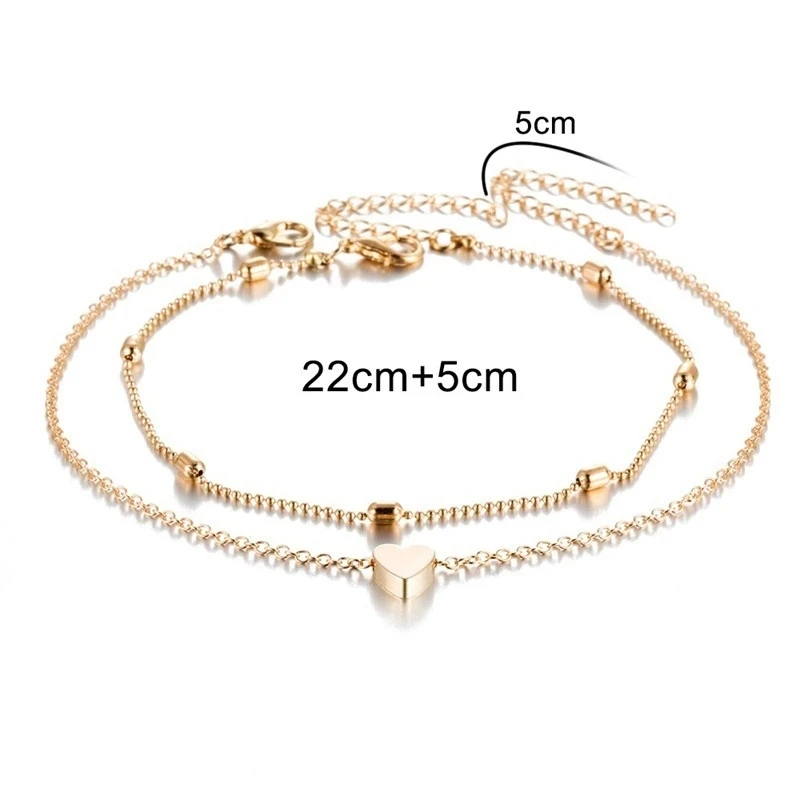 New Fashion Women Summer Beach Round Bead Chain Love Anklet Simplicity Temperament Double-deck Holidays Party Ankle Bracelet