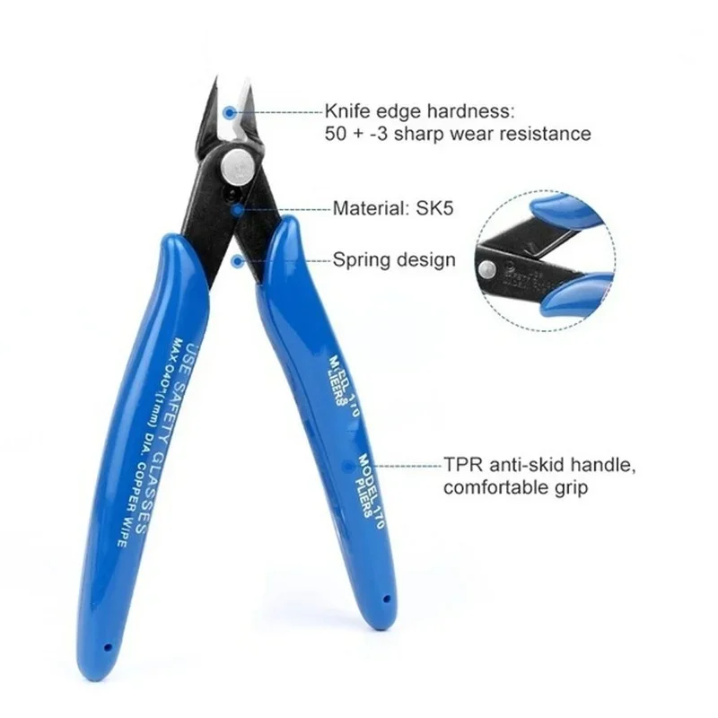 Blue 170 Wire Cutter DIY Trimmer Diagonal Side Cutting Cable Nippers Red Blue Pliers Hand Mini Snips Flush Nipper Trimmer