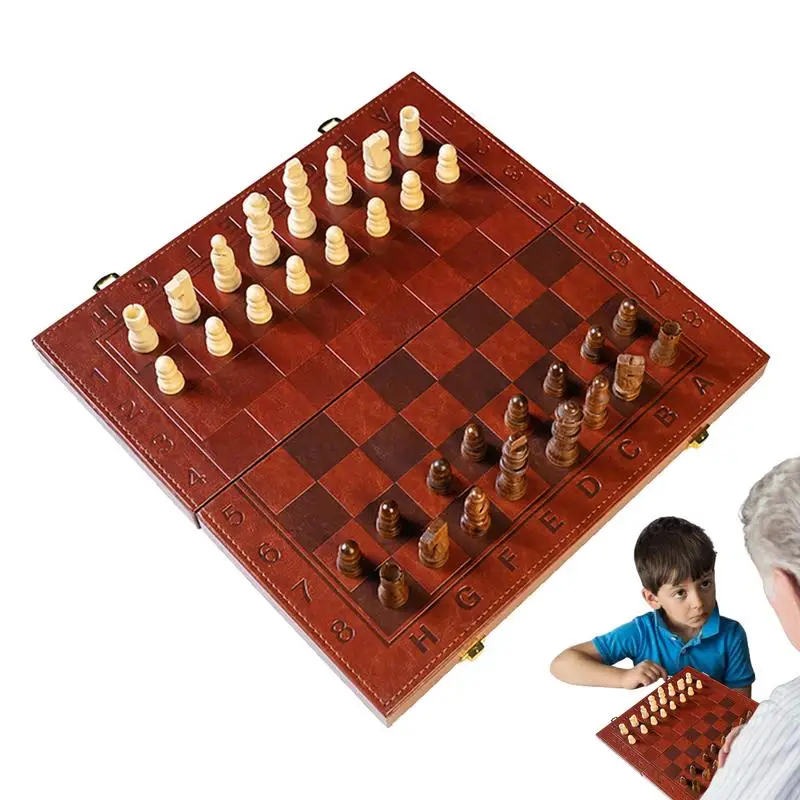 

Wooden Chess Board Set Travel Board Game With Chess Pieces Family Fun Game Toys Folding Chess Board Brain Teaser Game For Adults