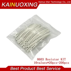 200PCS 1% 0603 SMD resistors assorted DIY kit set ,10 valueX20pcs=200pcs 1R00 R820 R750 R620 R500 R470 R330 R220 R150 R100