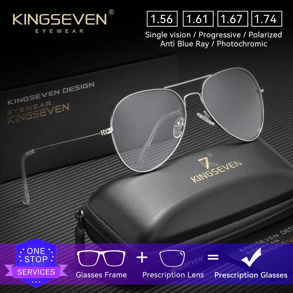 

KINGSEVEN Pilot Thin Frame Round Prescription Glasses Myopia Hyperopia Anti Blue Light Optical Lens Men Women Reading Glasses