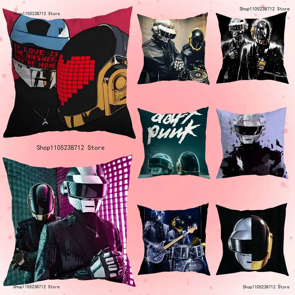 

D-Daft P-Punk Band Anime Pillow Case Anti-dustmite Pillowcase Invisible zipper silky short plush Sofa cushion cover