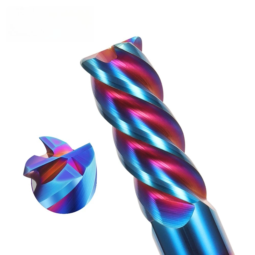 

65 Degree Tungsten Carbide 4-Edge Round Nose End Mill - Blue Nano Coated NC Tool Endmill (Pack of 10)