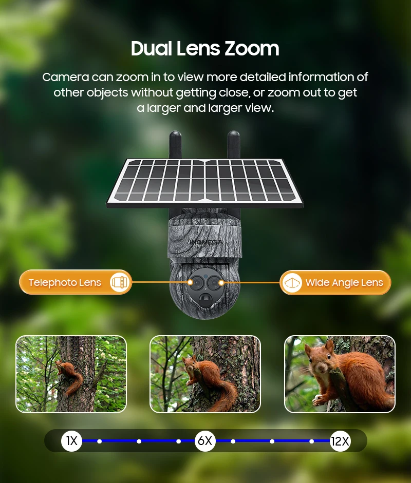 INQMEGA Camouflage Color 12X Zoom Solar Battery PTZ 4G Camera Security-Protection WIFI Surveillance Outdoor Night Vision Camera