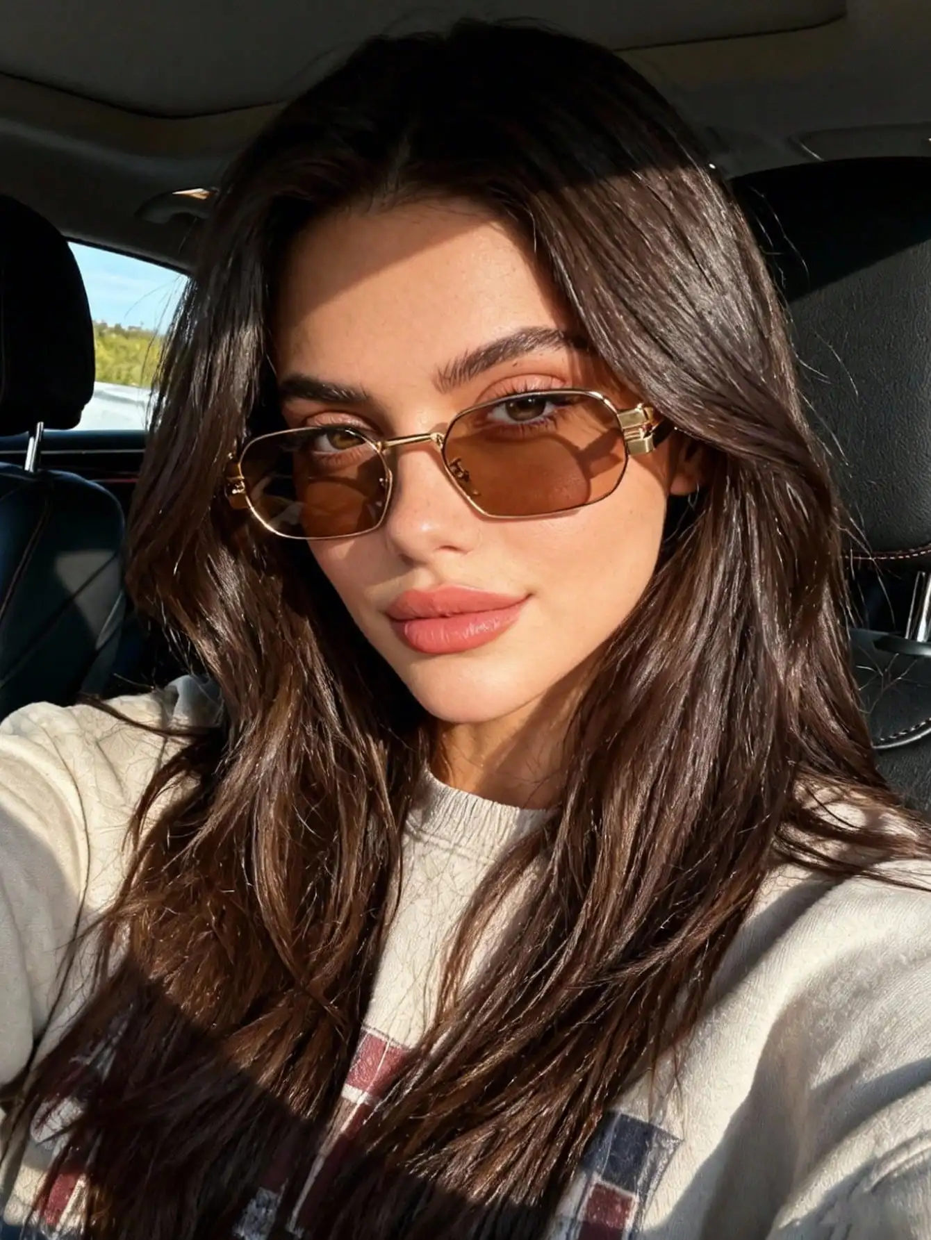

1pc Metal Small Frame Polygonal Fashion Glasses, High-End Personalized Street Style Women Eyewear