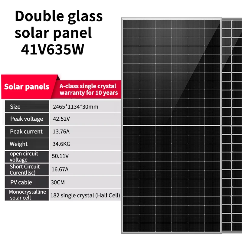 Half Cell Double Glass Monocrystalline Solar Panel 635W 42V Household Photovoltaic Power Supply High-efficiency Charging Board