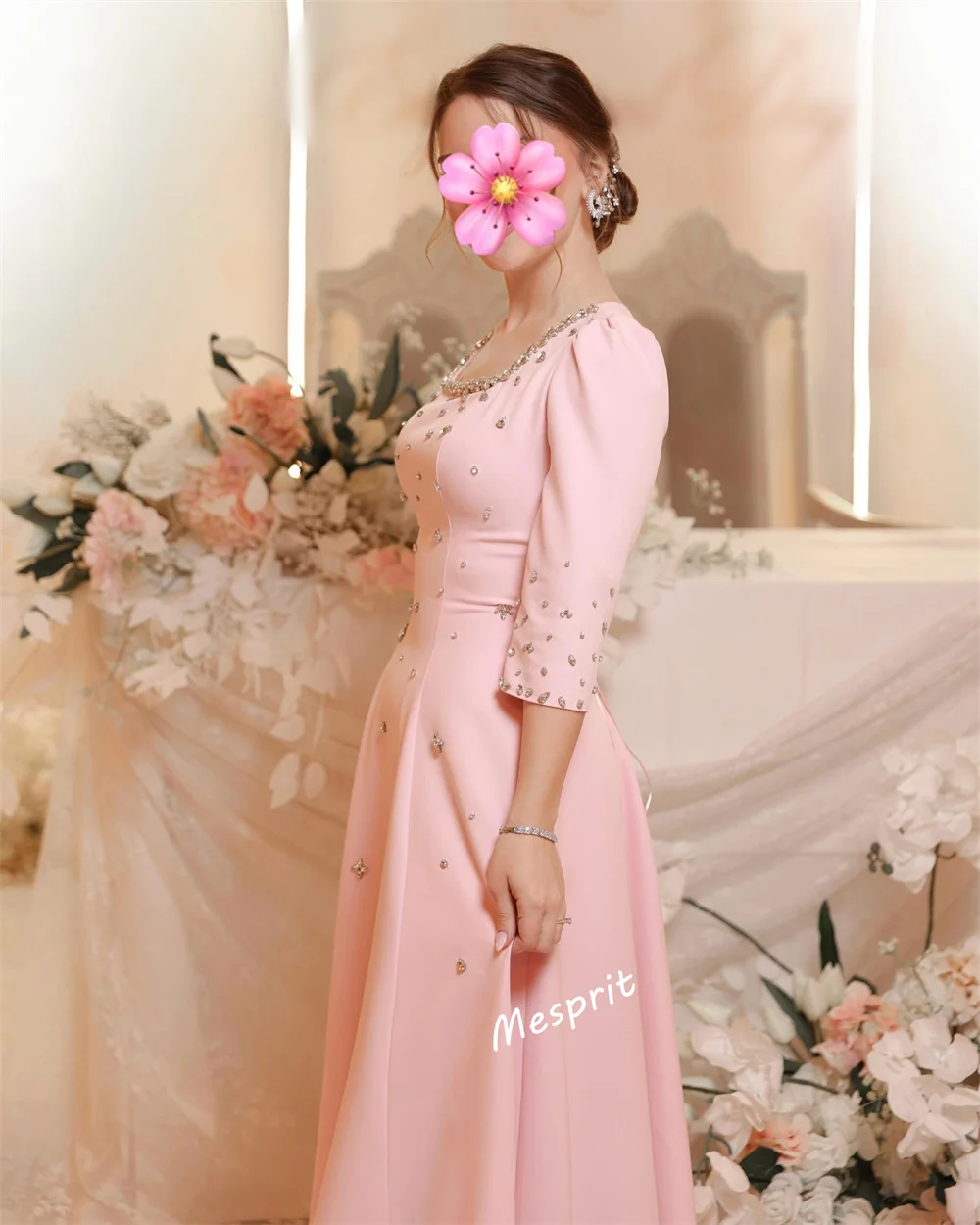 Customized High Quality Square Neck Long Sleeves A-line Long Dresses Glitter Wedding Party Dress Bespoke Occasion Formal Evening