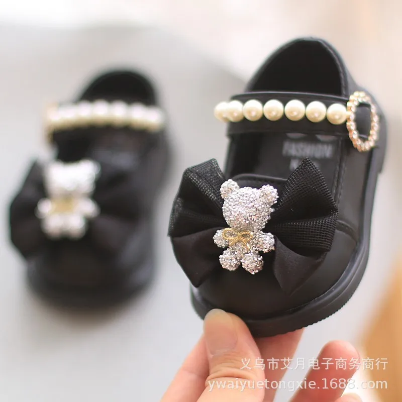 New Princess Leather ShoesCartoon Bow Square Mouth Toddler Shoes Children Sneakers Girls Baby Party Wedding Dance Kids Shoes