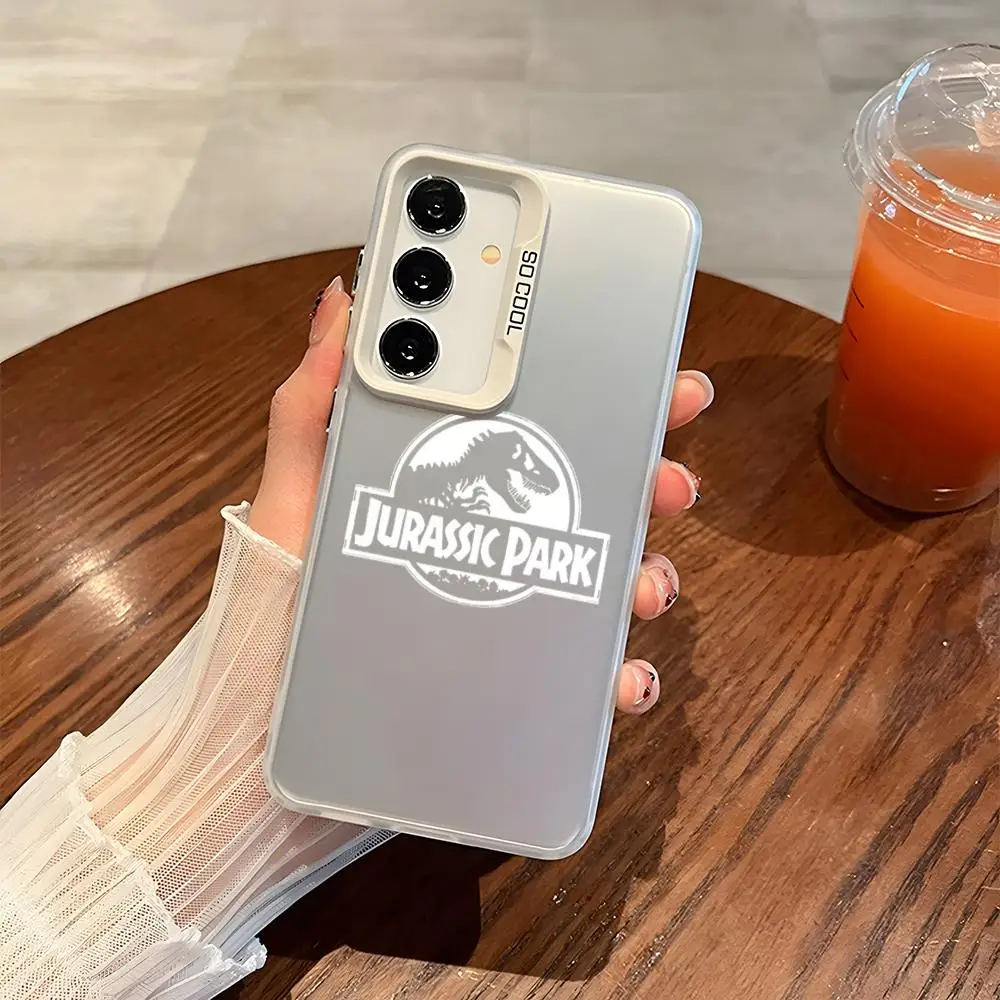Jurassic Park Dinosaur Phone Case Matte Colored Silver for samsung Galaxy S10 S21 S22 Plus S23 S24 Ultra FE Luxury Cover