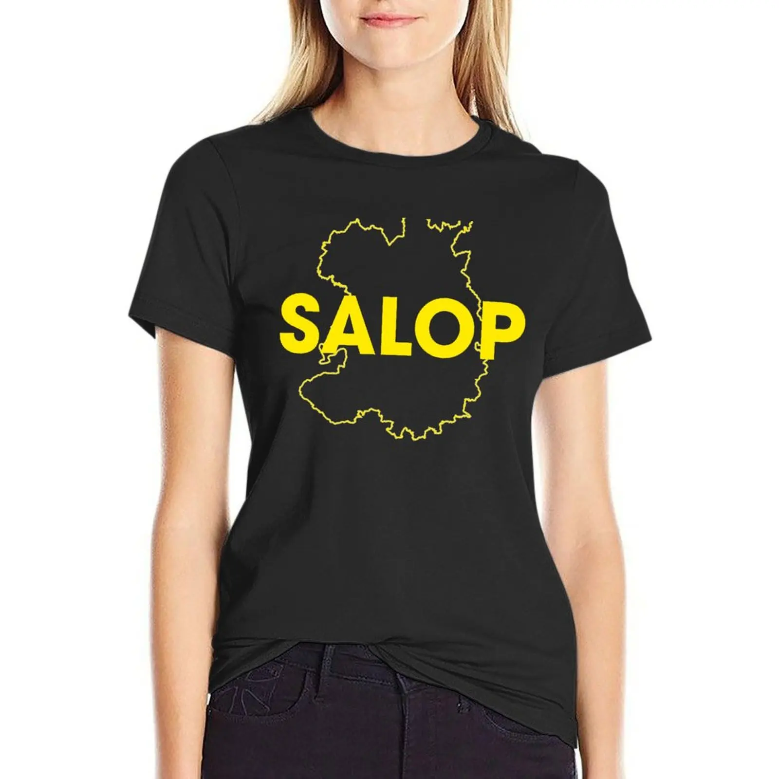 

Salop Map Logo - Yellow T-Shirt lady clothes customs summer clothes clothes for Women