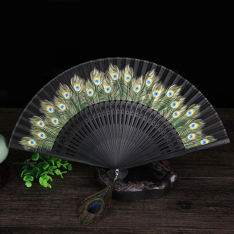 1Pc Chinese Japanese Folding Fan Wooden Shank Classical Dance Fan Tassel Elegant Female Fan Party Art Craft Gift Home Decoration