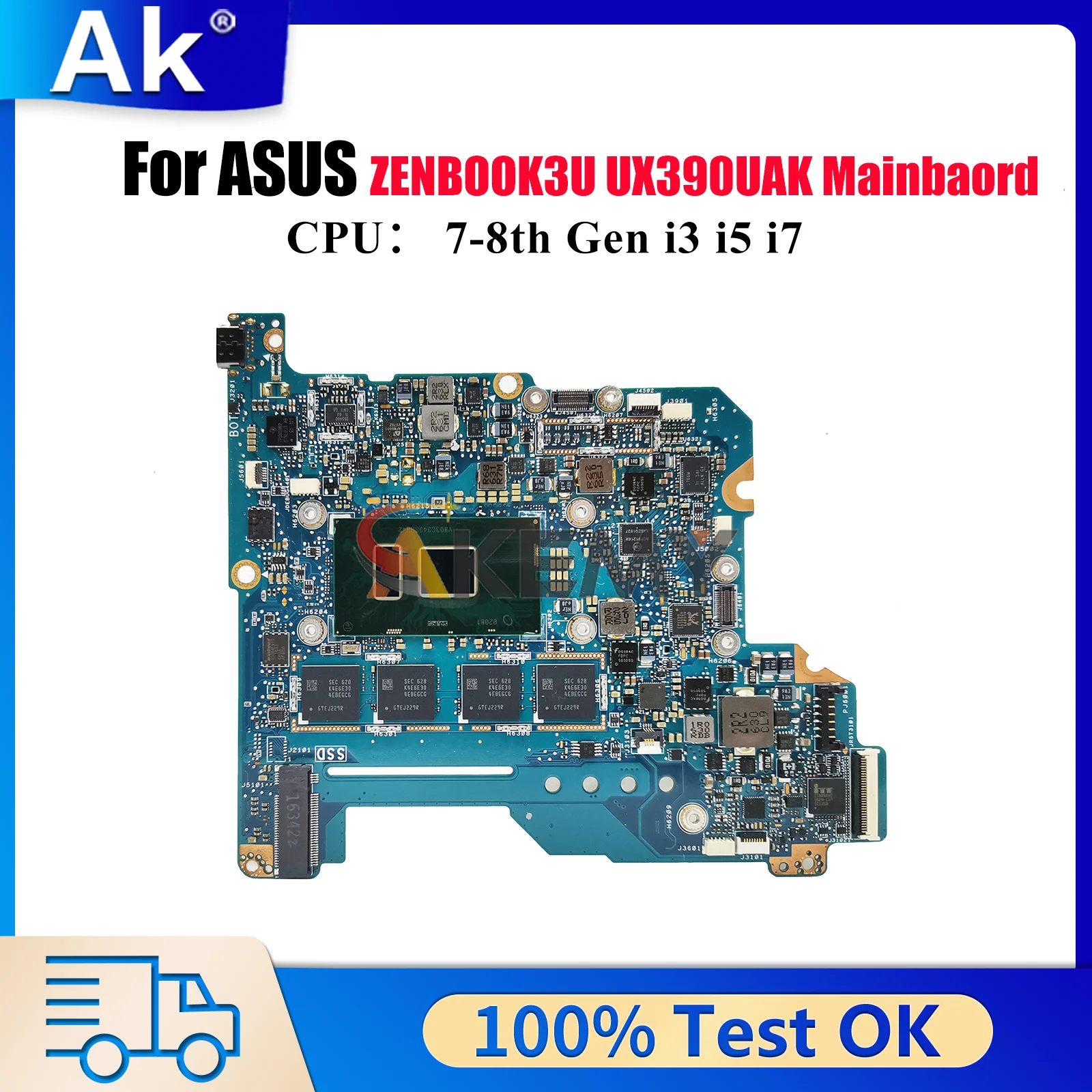 

UX390UAK Laptop Motherboard For ASUS ZenBook UX390UAK ZENBOOK3U UX390 Notebook Mainboard W/ i3 i5 i7 CPU 100% tests OK fast ship