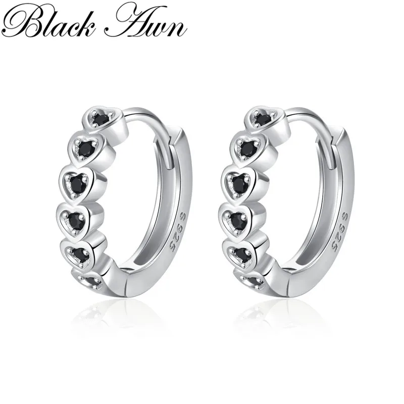 

Black Awn Heart Hoop Earrings for Women Classic Silver Color Trendy Spinel Engagement Fashion Jewelry I264