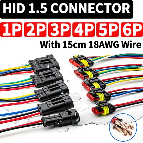 5/20/100 juegos HID 1/2/3/4/5/6 Pin Kit de conector automático impermeable con cable de 15CM 18AWG para cableado de arnés de coche/camión