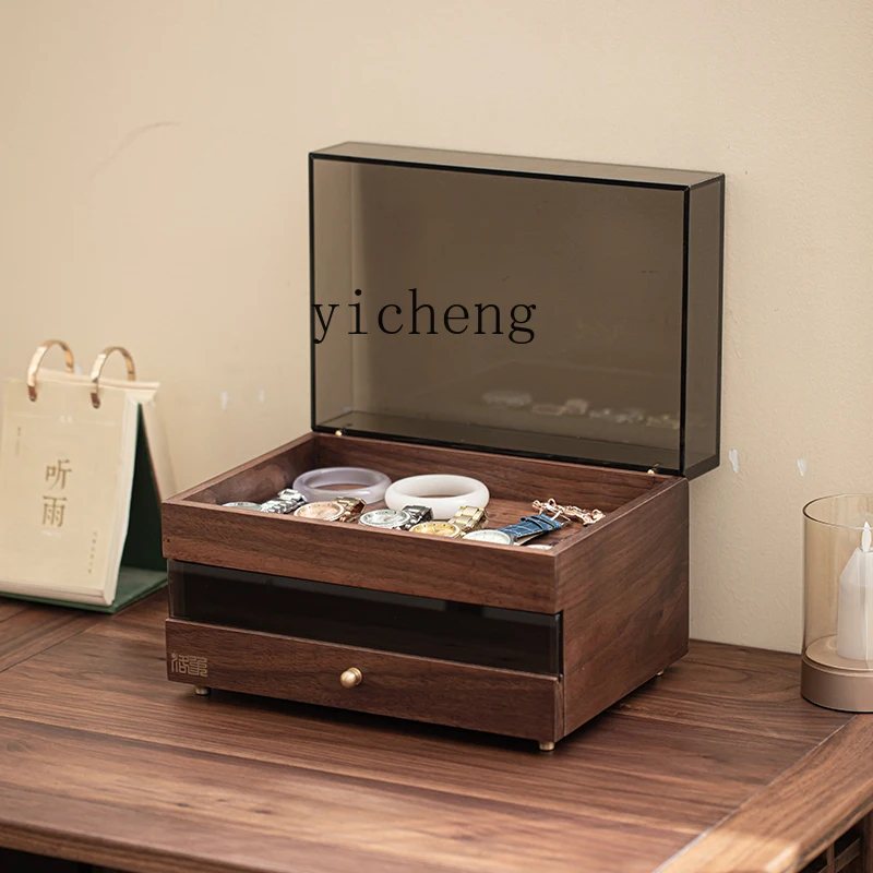 CB-8  Walnut Tea Set Jewelry Storage Box Dustproof Solid Wood Tea Set Organizer Tea Ceremony Accessories
