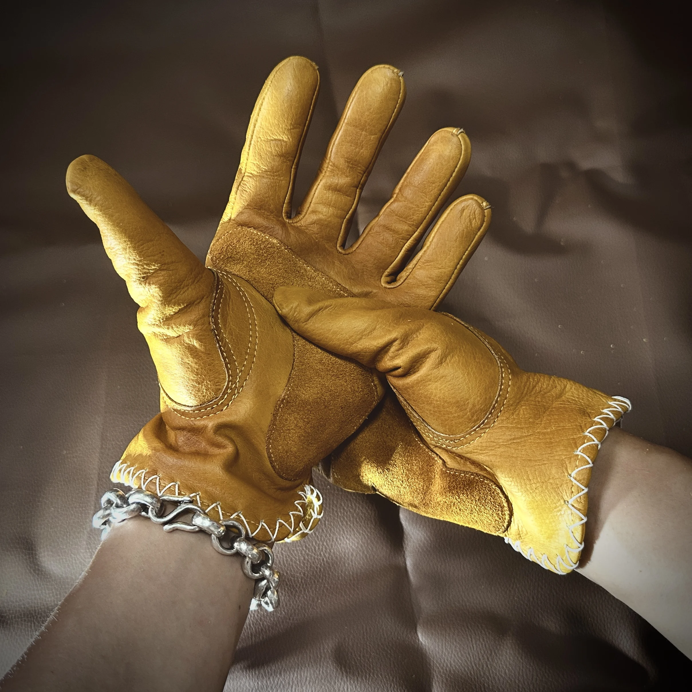 

Niche Handmade Custom Vintage Leather Motorcycle Riding Gloves Oil Wax American Amekaji Distressed Men and Women