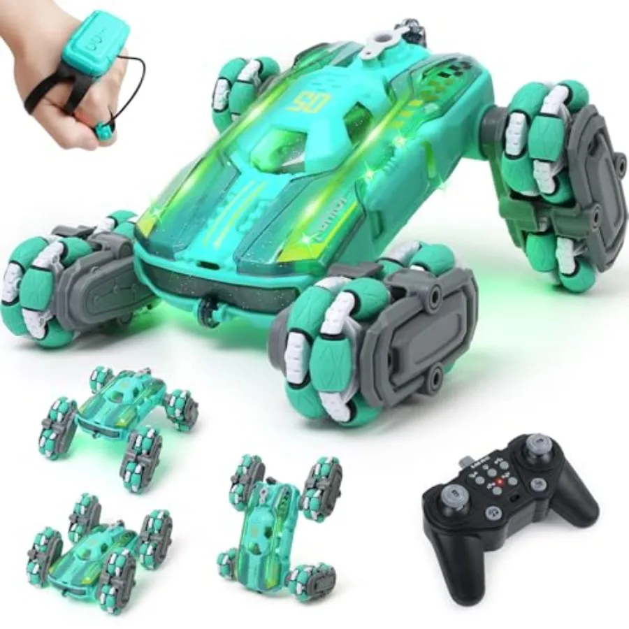 

Cool 8WD RC Stunt Car for Ages 6-14 with Remote Gesture Control 2.4GHz LED Lights Music Rotating Drift Car Black and Red