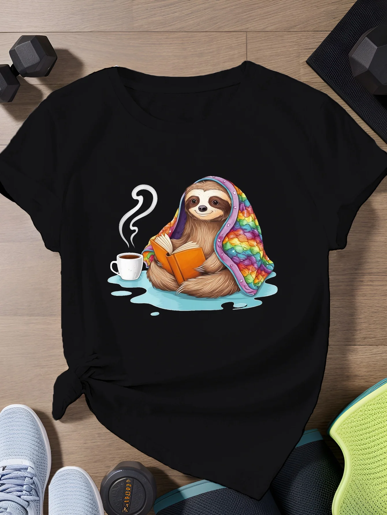 

Sloth with Rainbow Quilt Women's Sports Short Sleeve T-Shirt Harajuku Sleeve Casual Clothing Street Tops Tees Aesthetic Clothes