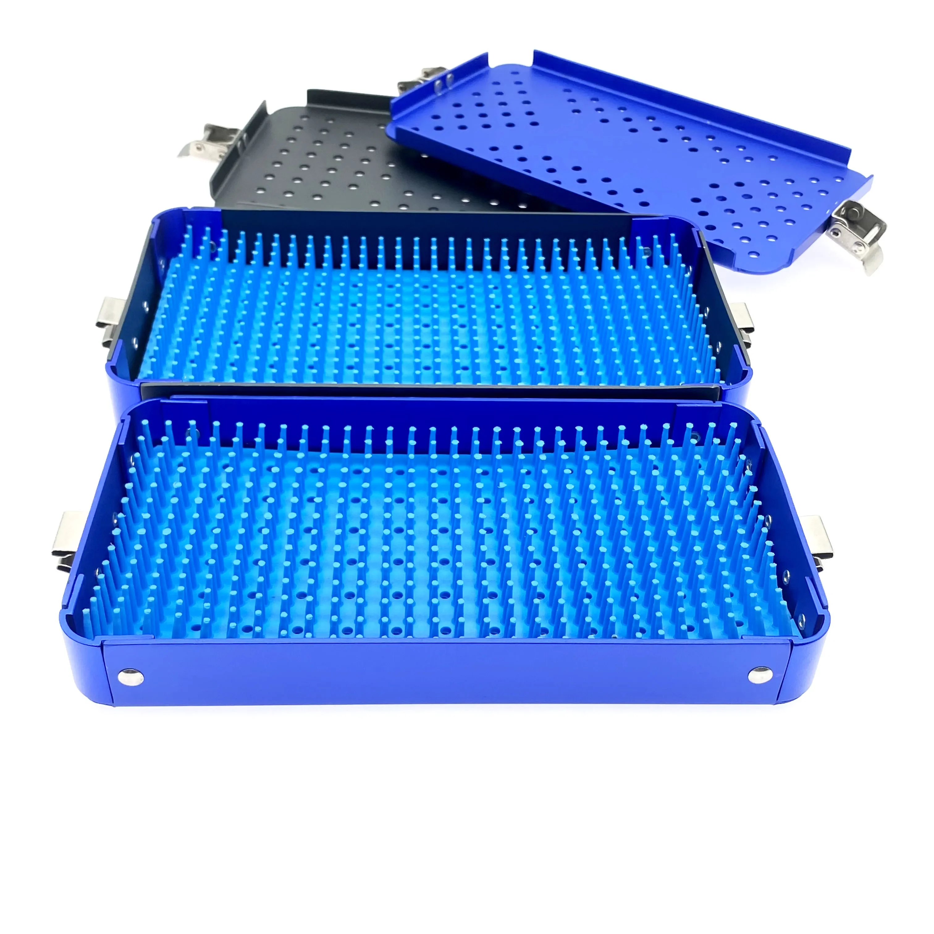 실리콘 패드 치과용 눈 수술 도구가 포함된 알루미늄 살균 상자 살균 트레이 케이스