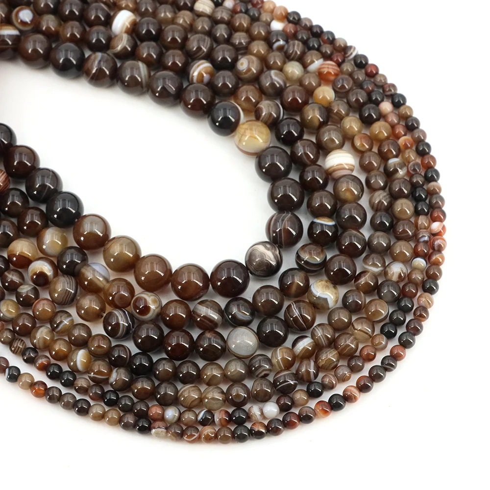 1 Strang natürliche kaffee gestreifte Achatperlen 4/6/8/10 mm runde Edelsteinperle für DIY Armband Charms Schmuckherstellung Perlen Großhandel – Detail 8