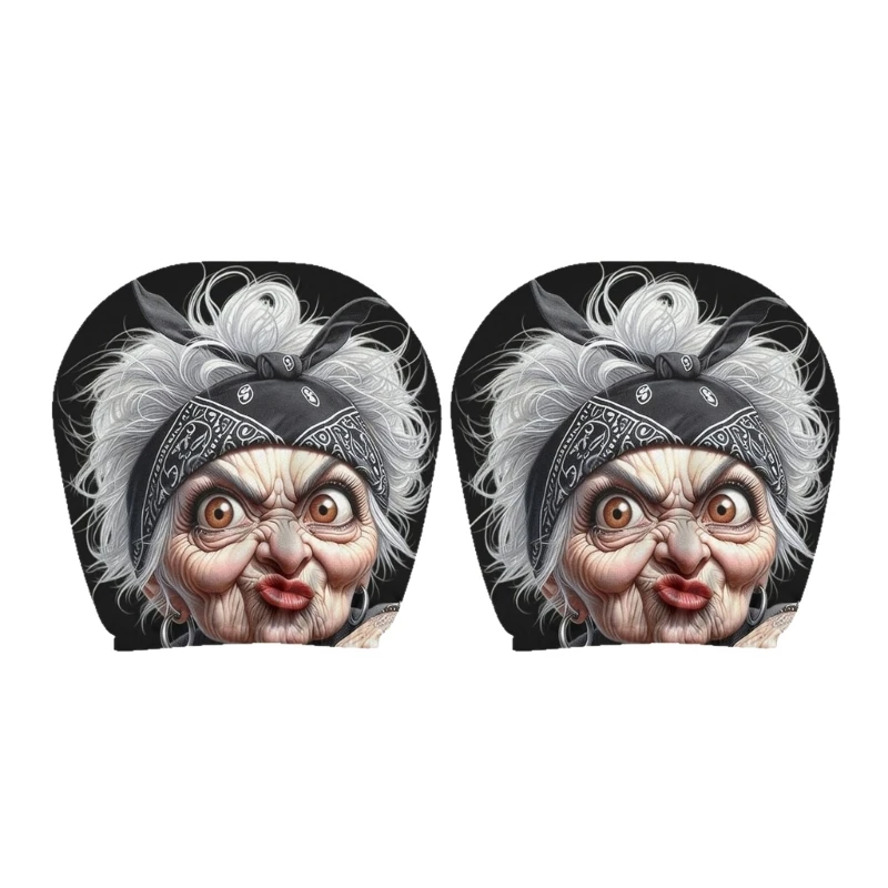 41XA Playful Grandma Face Car Headrest Protector Guard Cover Cozy Polyester Neck Pillow Easy To Install In Any Vehicle 1 Pair