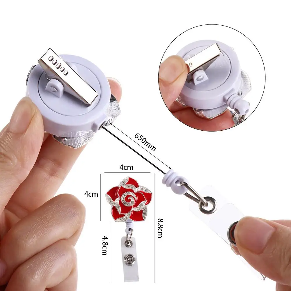 Card Holder Rose Flower Nurse Doctor Hospital Supplies Certificate Clasp Retractable Badge Reel Diamond Badge Reel Badge Holder