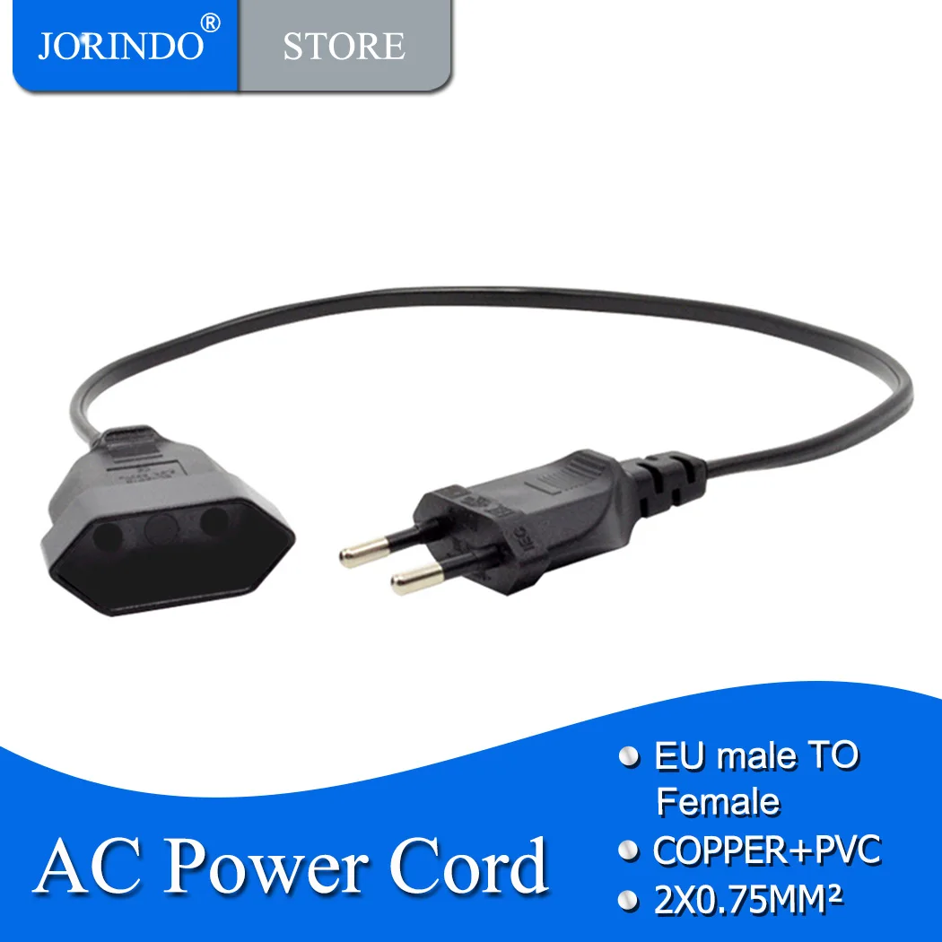 JORINDO EU Power Adapter Cord, European Round 2Pin Male to Female Plug Power Cable For PDU/UPS,0.5M/1.64FT,1M/3.2FT