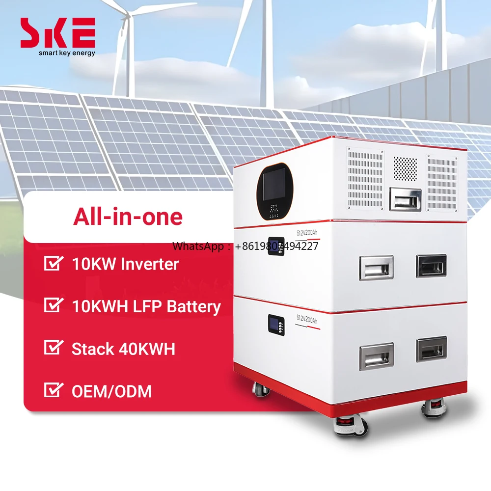 SKE All-in-One 10kWh Stackable LiFePO4 Power Station Grid Solar Inverter 10KW Complete Solar Home System
