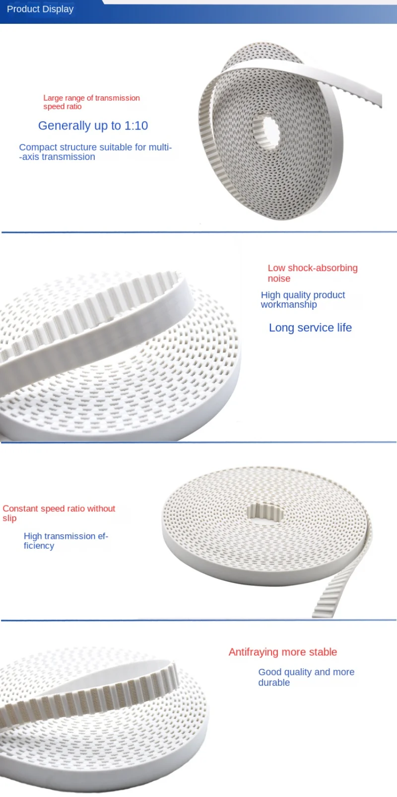 MXL white polyurethane opening timing belt width 6/10mm