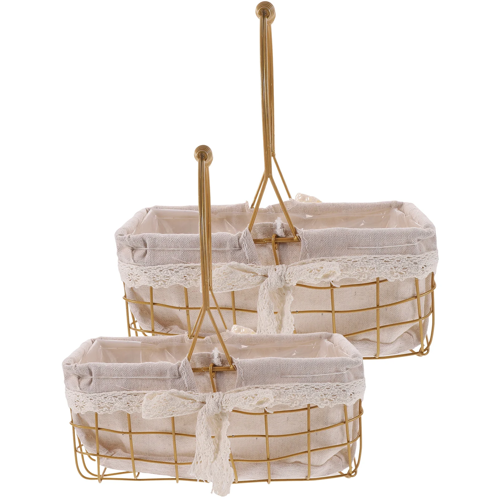 

2 Pcs Storage Basket Picnic Set Weaving Flower Baskets Woven Rural with Handles Golden