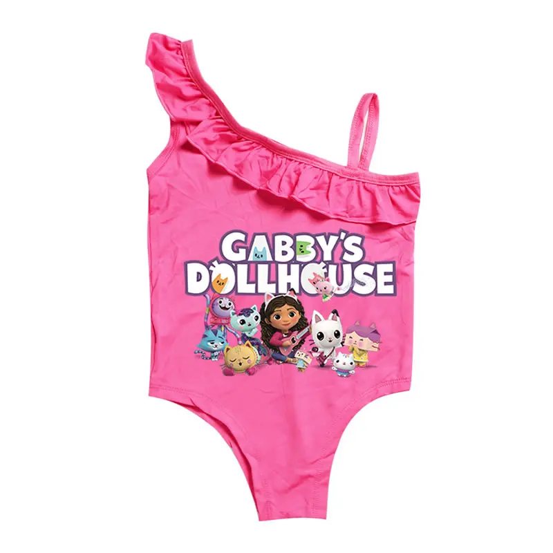 2026 Sommer Gabbys Dollhouse Badeanzug für Babymädchen, Gabby Doll House Kinder-Cartoon-Badeanzug mit Rüschen, Bikini-Badeanzug