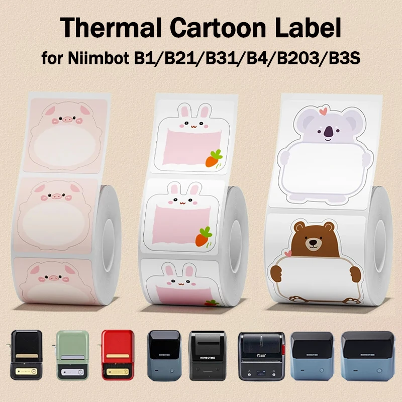 NIIMBOT B1//B2/B21/B31/B4/B203/B3S Cartoon Label Name Stickers Cute Thermal Classified Sticky Note Storage Printing Paper