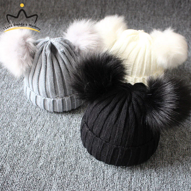 Cute Pompom Baby Hat Warm Winter Knitted Kids Baby Girl Boy Beanie Cap Solid Outdoor Infant Toddler Children Hat Bonnet