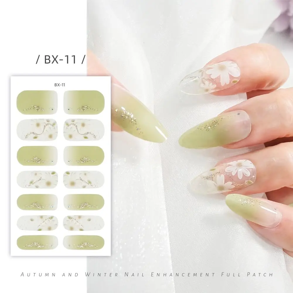 14 Strips Semi Cured Gel Nail Stickers Floristic Full Cover Nail Patch French Nail Art Gel Nail Polish Strips