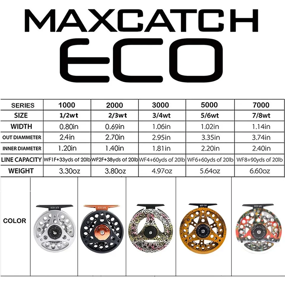 MAXIMUMCATCH ECO Fly Reel – Ultra-Light Large Arbor Aluminum 2-8WT with Manual Changeover | Precision Machined Fly Fishing Reel