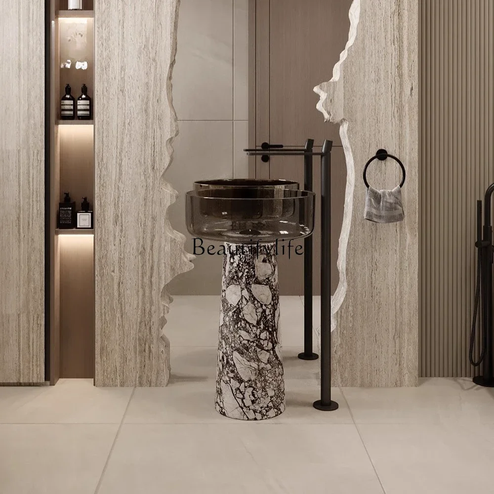 

56Marble luxury stone balcony outdoor transparent floor-to-ceiling column basin washstand