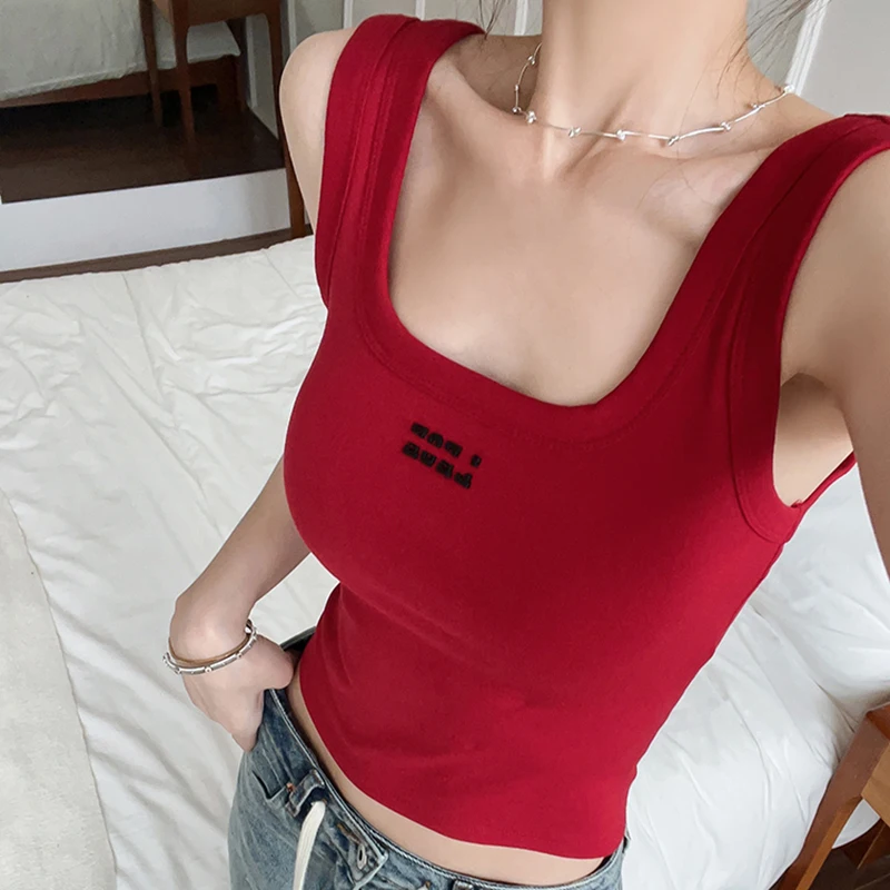 

Женский пуловер с открытыми плечами, красный топ с квадратным вырезом и надписью, модель Y2K