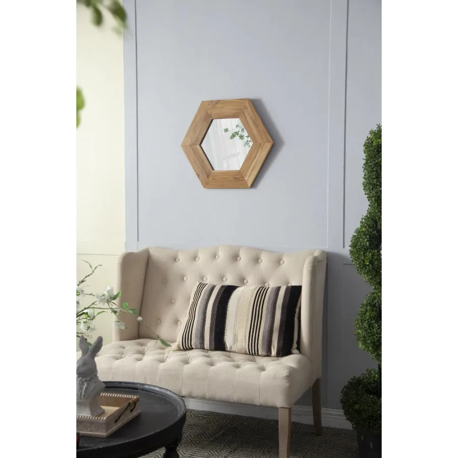 18.5" x 18.5" Hexagon Wood Frame Mirror Wall Decor for Living Room Bathroom Hallway