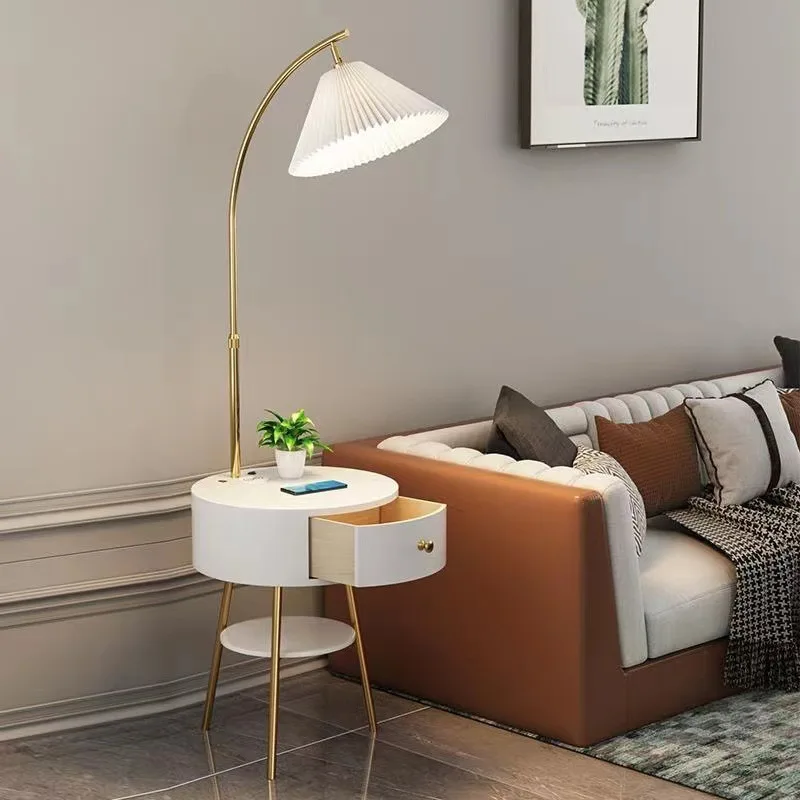 Pleated floor lamp living room sofa Nordic online celebrity bedroom bedside table with drawer rack one.