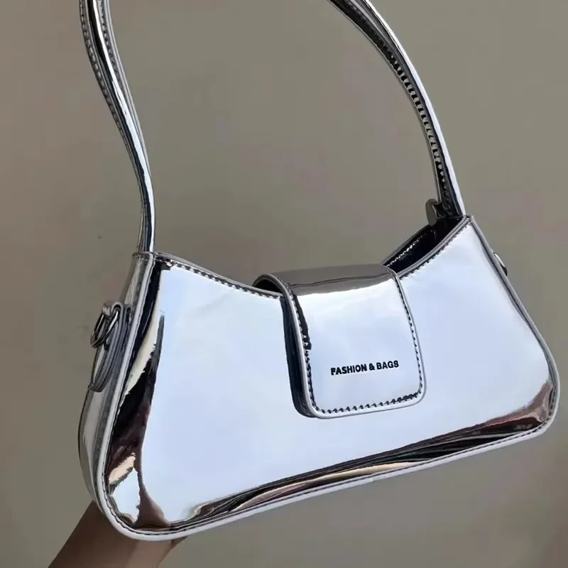 Luxury Women Bag Imitation Lacquer Leather Sliver Fashion Zipper SOFT Shoulder Bag Handbag Purse Euro-America Style