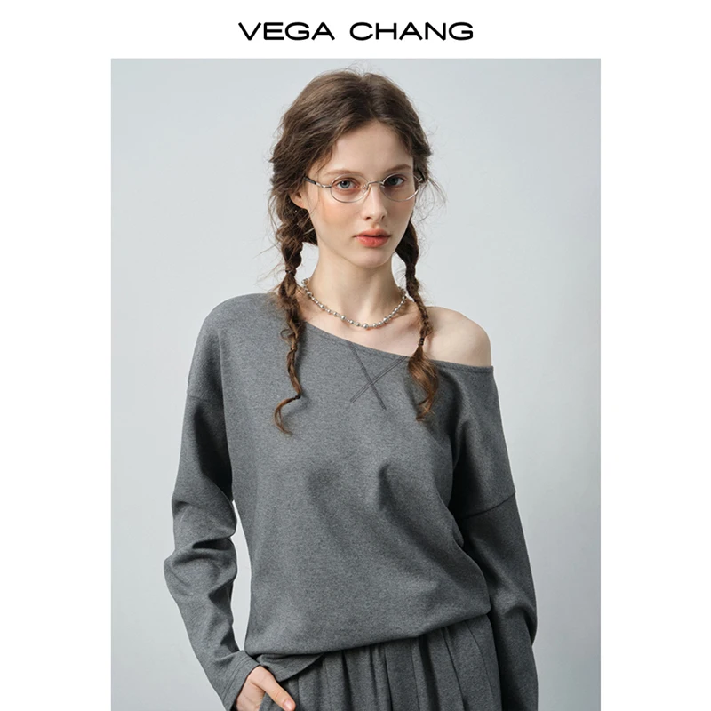 

Vega Chang T-Shirt for Women, New Autumn and Winter Off-Shoulder Loose Top