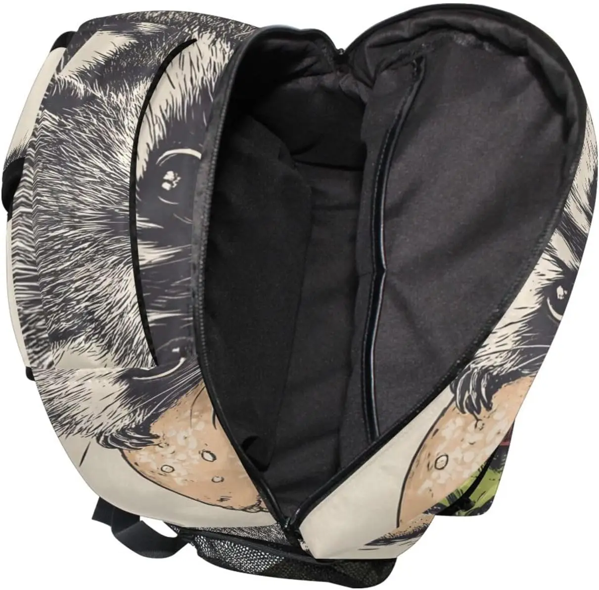 어린이 학교 배낭 소녀 소년을 위한 귀여운 너구리 햄버거 인쇄, 책가방 하이킹 배낭