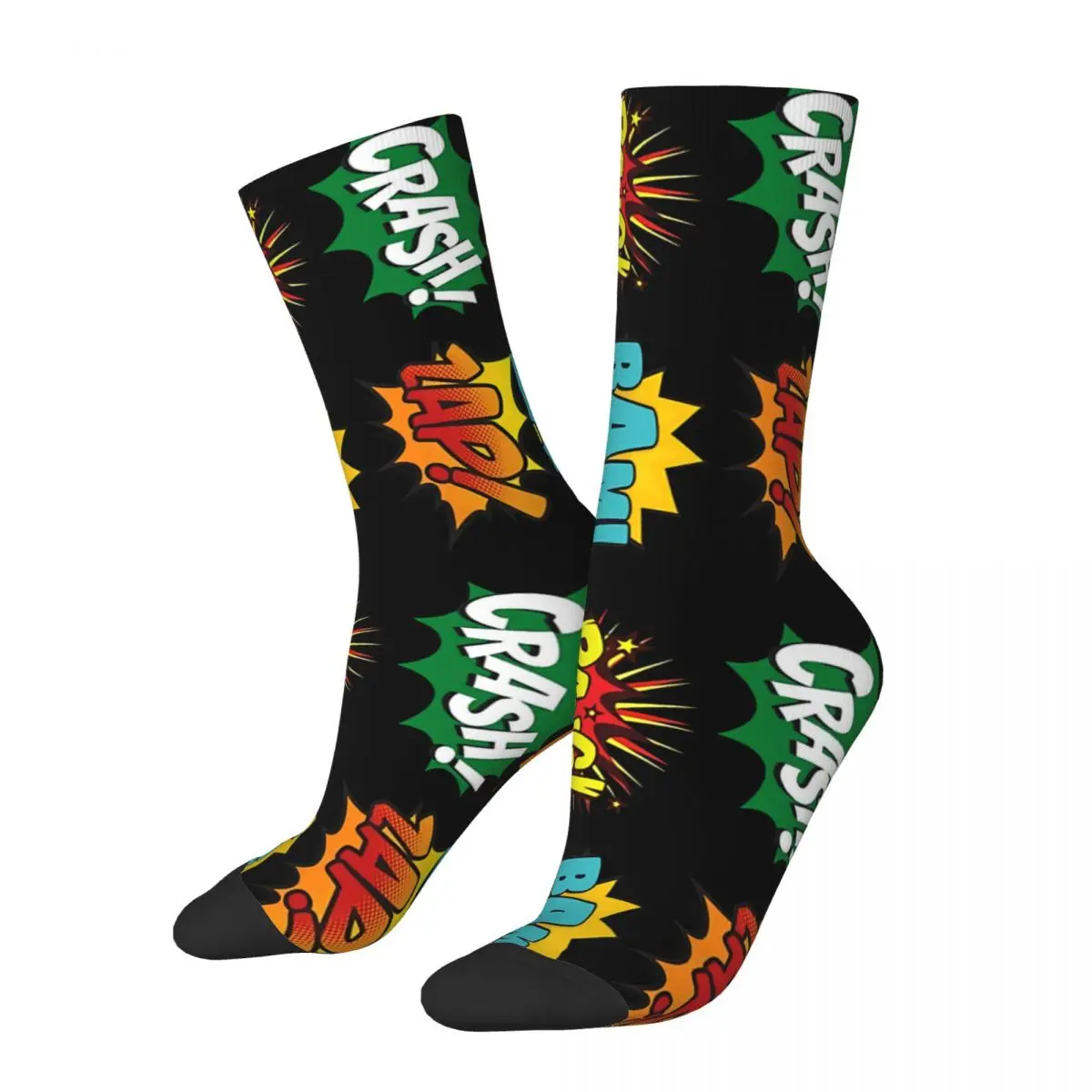 Retro Fight Scene Noises Sounds Comic Books Onomatopoeia Crazy Men's Socks Unisex Comic Book Lover Street Style Crew Sock